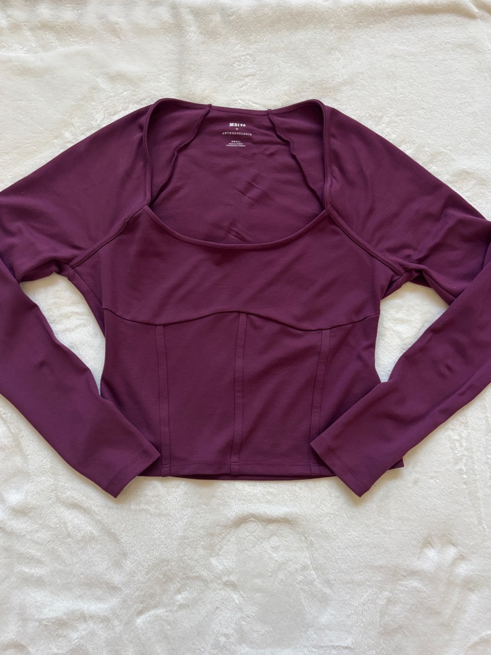 Anthropologie Maeve Long Sleeve Scoop Neck Top Piping Detail Plum Purple